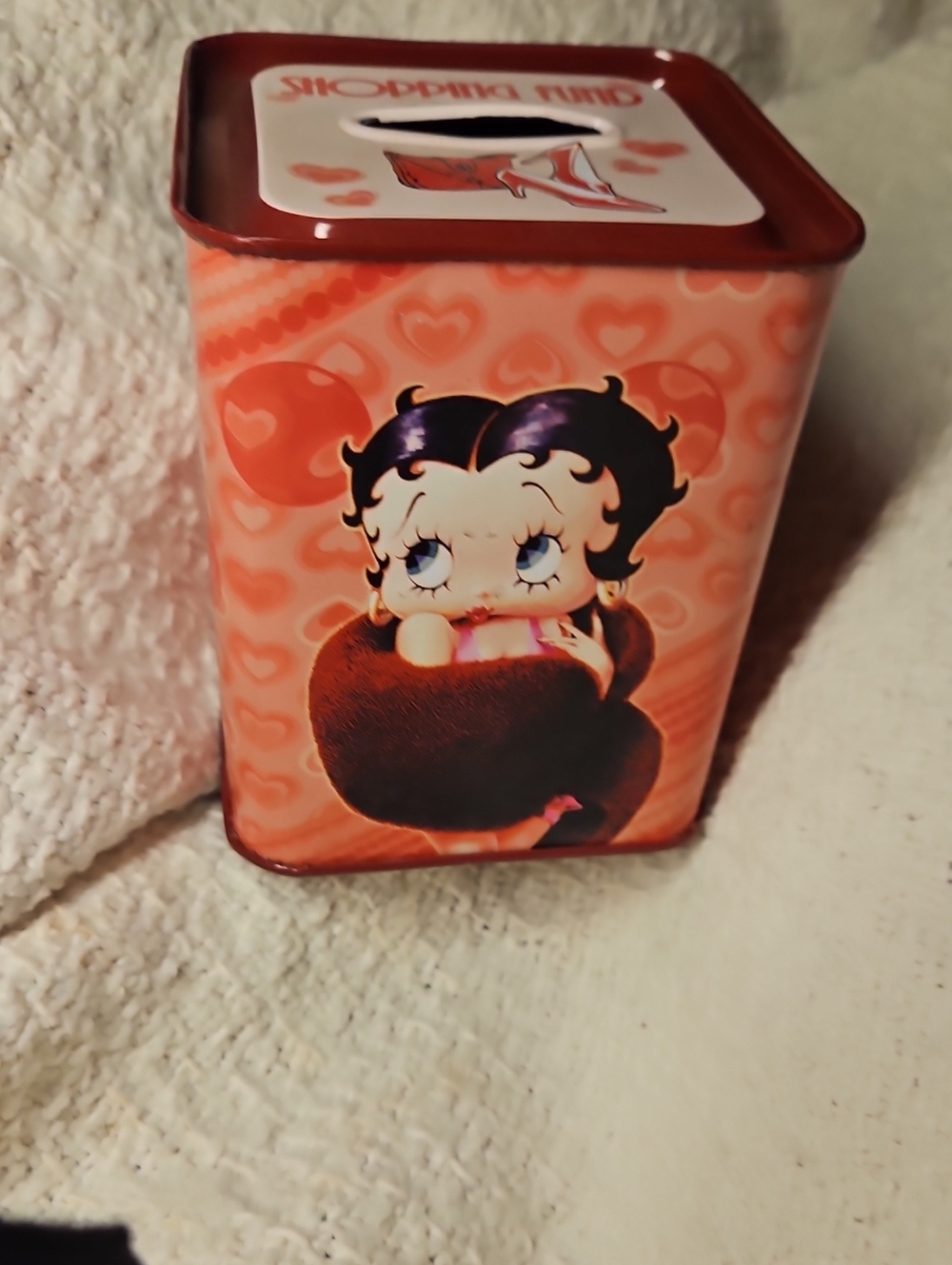 Betty Boop Coral Pink Heart Pattern Tin Bank